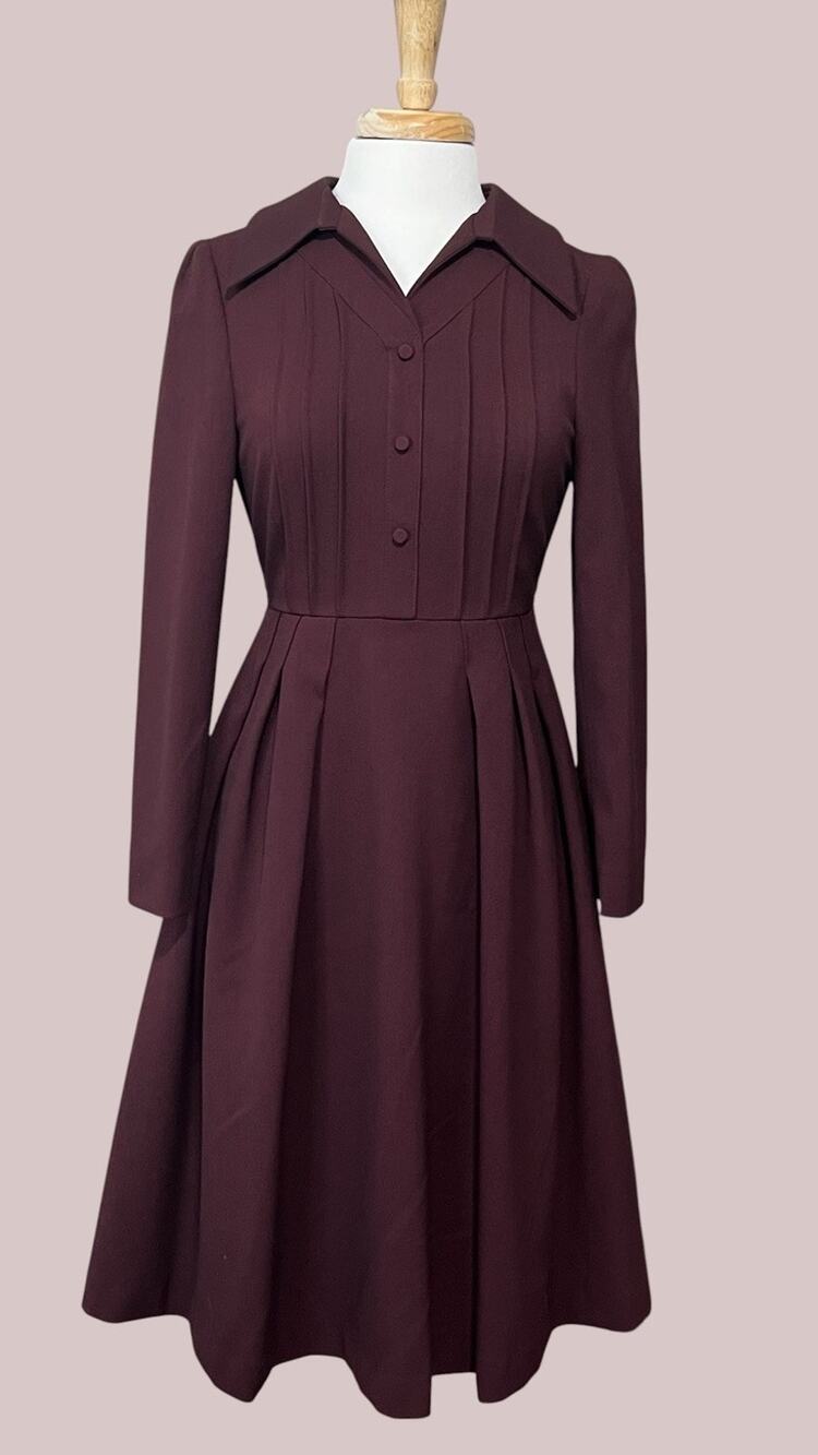 LINE Addition Boutique Shirtwaist Dress Midi Burgundy Dark Academia 4/6